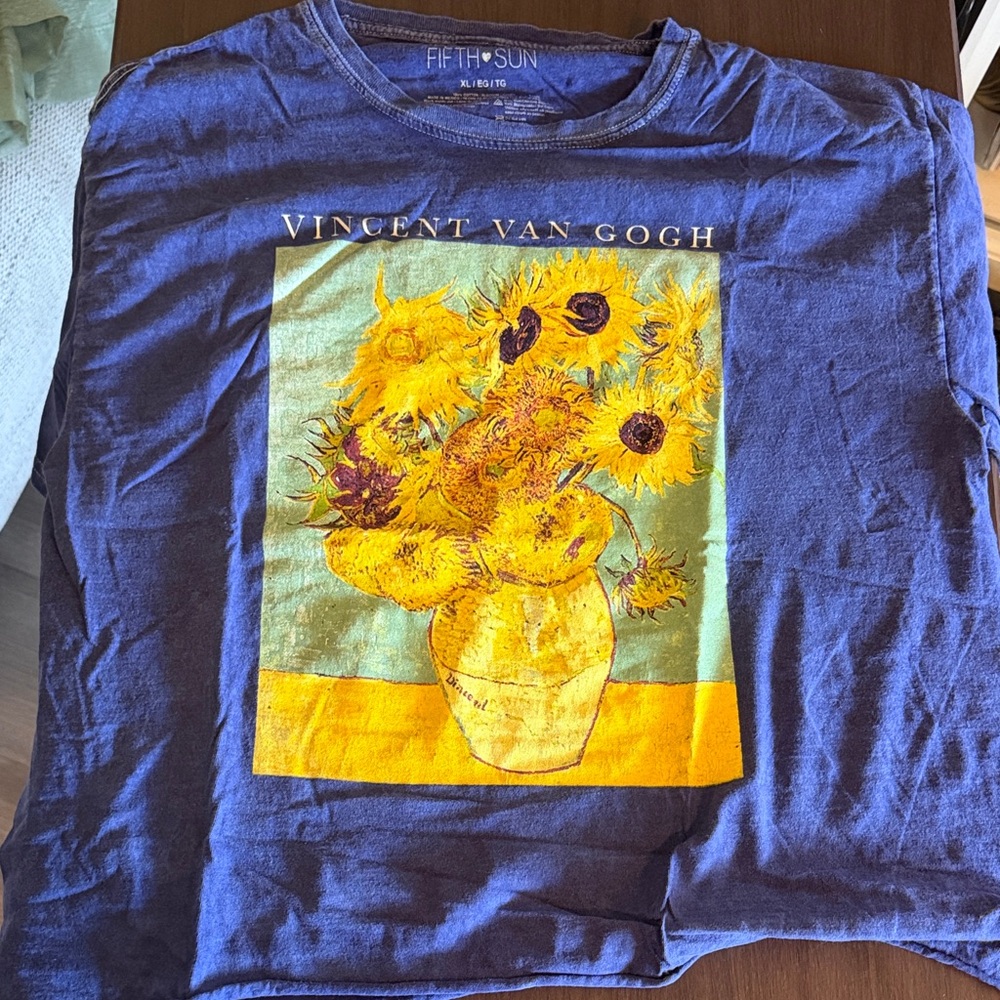 Fifth Sun Blue Van Gogh Sunflower Cropped Tee